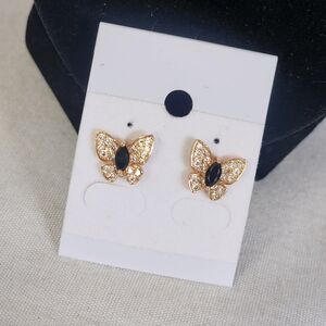 Gold with CZ Butterfly Earrings